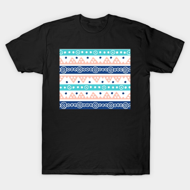 Coral Blue Teal hand drawn pattern tribal T-Shirt by dreamingmind